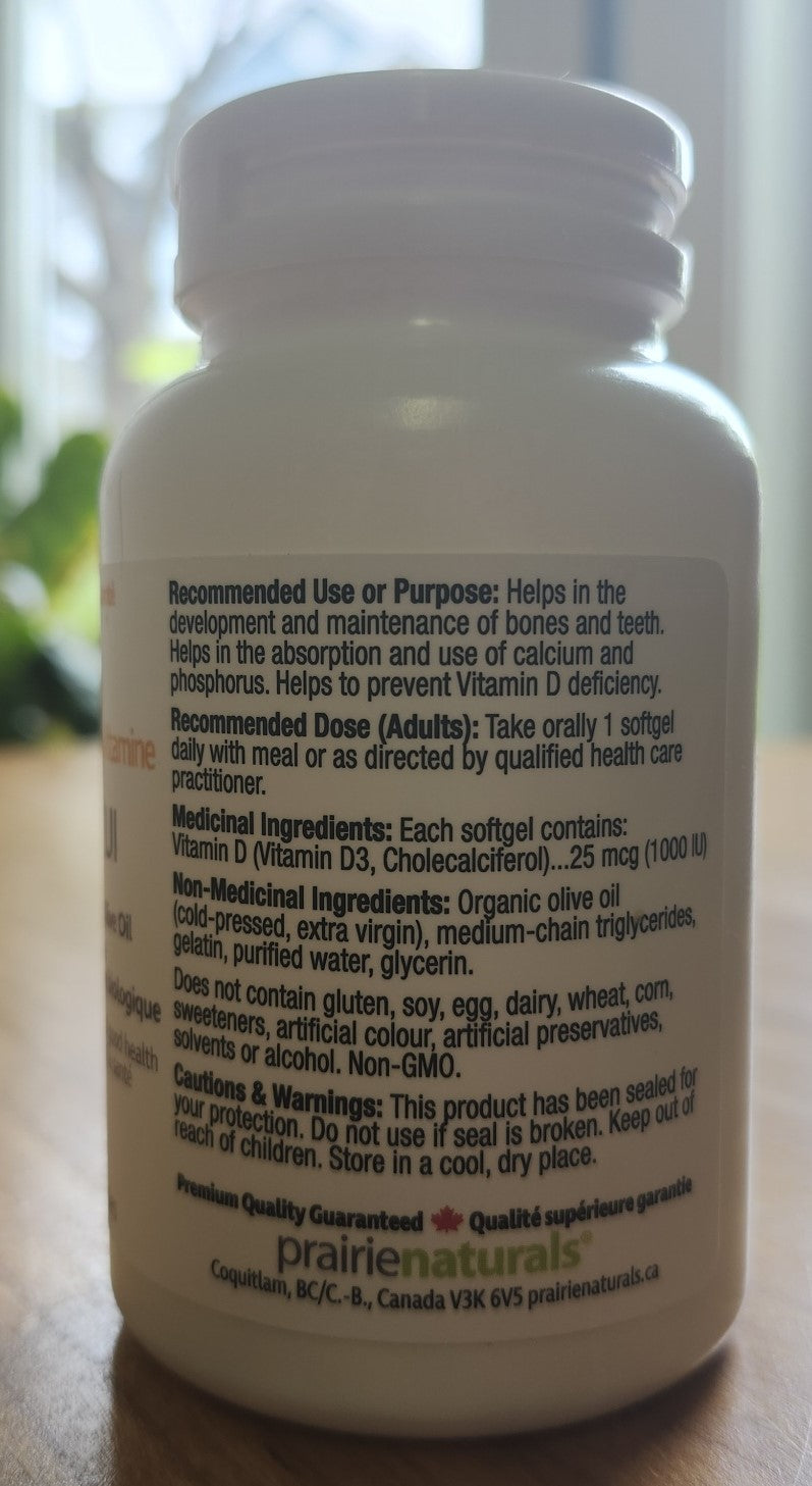 Keto-Prairie Naturals, Organic D3, 1000IU in Extra Virgin Olive Oil capsules (180 cnt)